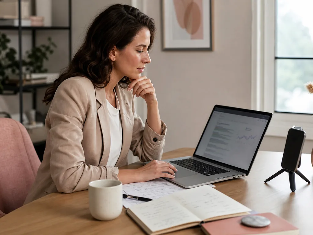 Creator reviewing search rankings for her page on a laptop